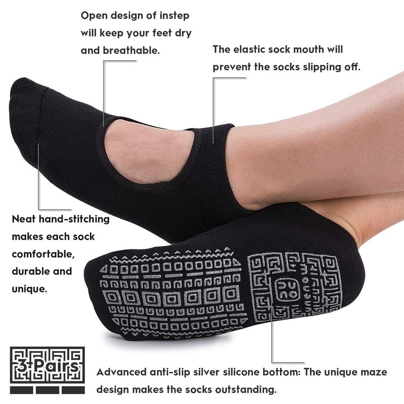 unenow Non Slip Grip Yoga Socks for Women with Cushion for Pilates, Barre, Dance - Image 2